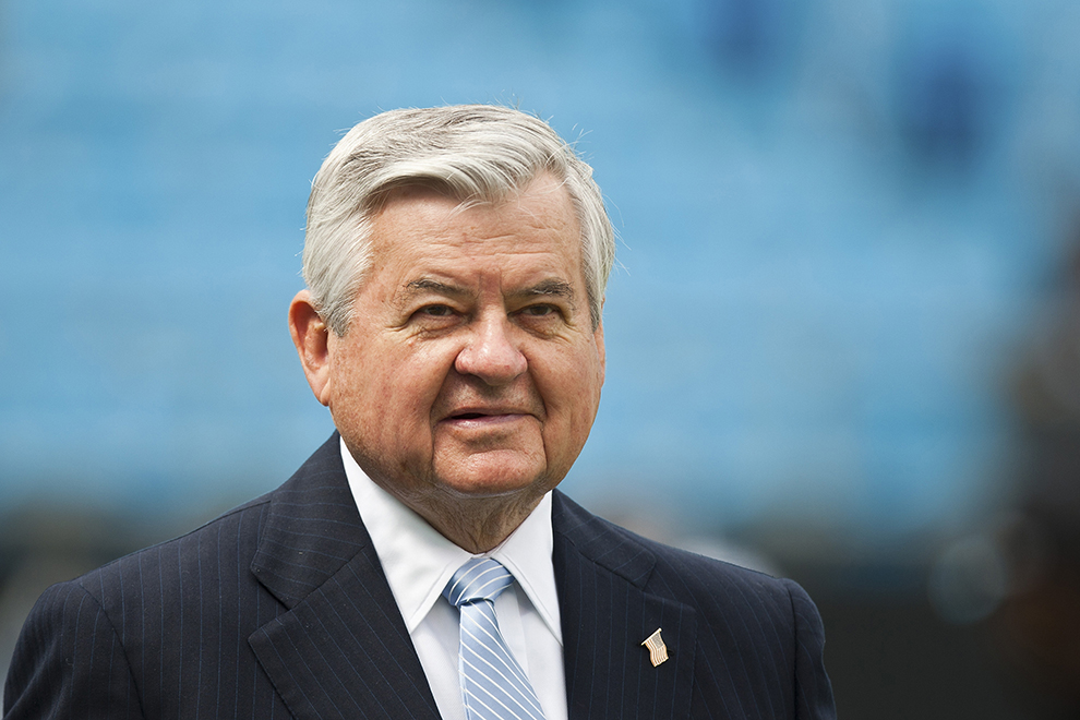 Carolina Panthers team owner Jerry Richardson watches his team warm up before playing the Green Bay Packers in an NFL football game in Charlotte, North Carolina, September 18, 2011. REUTERS/Chris Keane (UNITED STATES - Tags: SPORT FOOTBALL) - RTR2RHYV