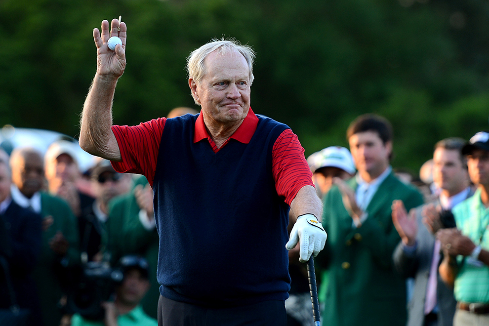 April 9, 2015 - Augusta, Georgia, U.S. - JACK NICKLAUS waves to the crowd at the first tee box on Thursday. Nicklaus along with Gary Player and Arnold Palmer were honorary starters of the 2015 Masters Tournament at Augusta National Golf Club. (Credit Image:  Jeff Siner/TNS/ZUMA Wire)