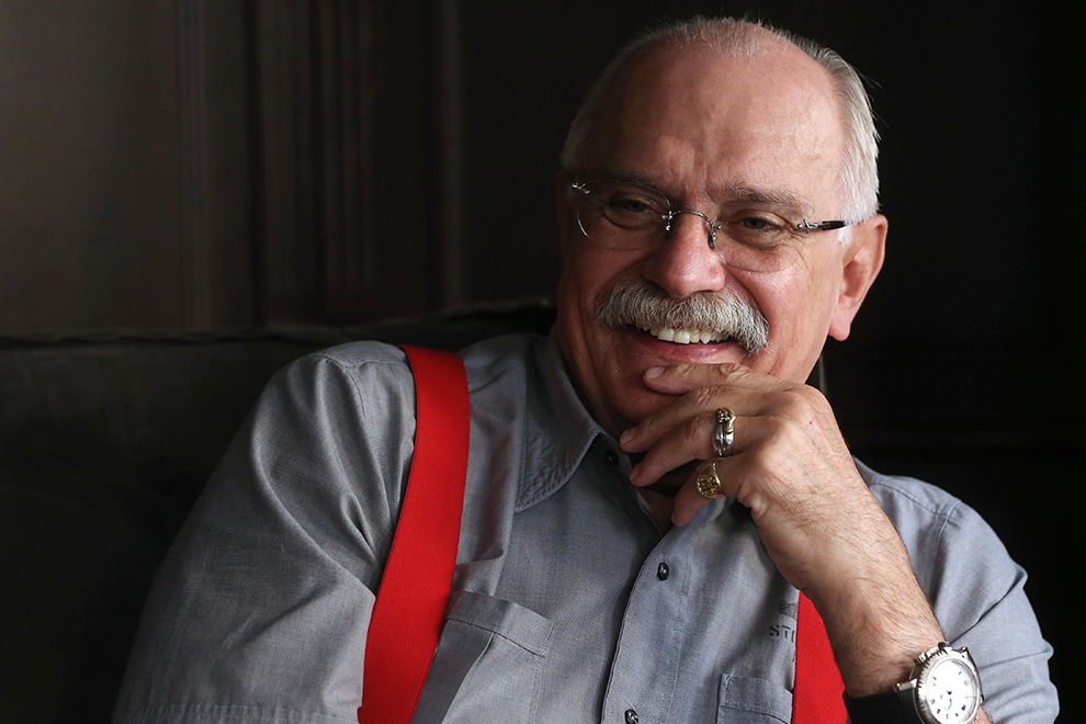 MOSCOW, RUSSIA. JUNE 4, 2015. Russian film director Nikita Mikhalkov smiles during an interview with the TASS Russian news agency at the TriTe studio. Vyacheslav Prokofyev/TASS –€. ћ. 4 € 2015. – Ќ ћ  €    “ј——   "““". ¬€ ѕ/“ј——