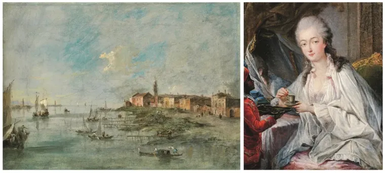 Франческо Гварди. Канал Джудекка с церковью Санта Марта. / Жан Батист Андре Готье д’Аготи. Портрет Мари Жанны Бекю, графини Дюбарри 