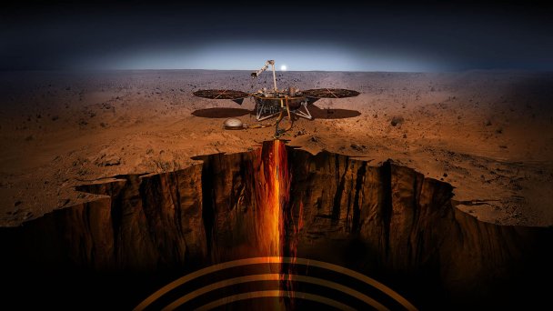 Зонд NASA «Инсайт» на Марсе (Иллюстрация NASA)