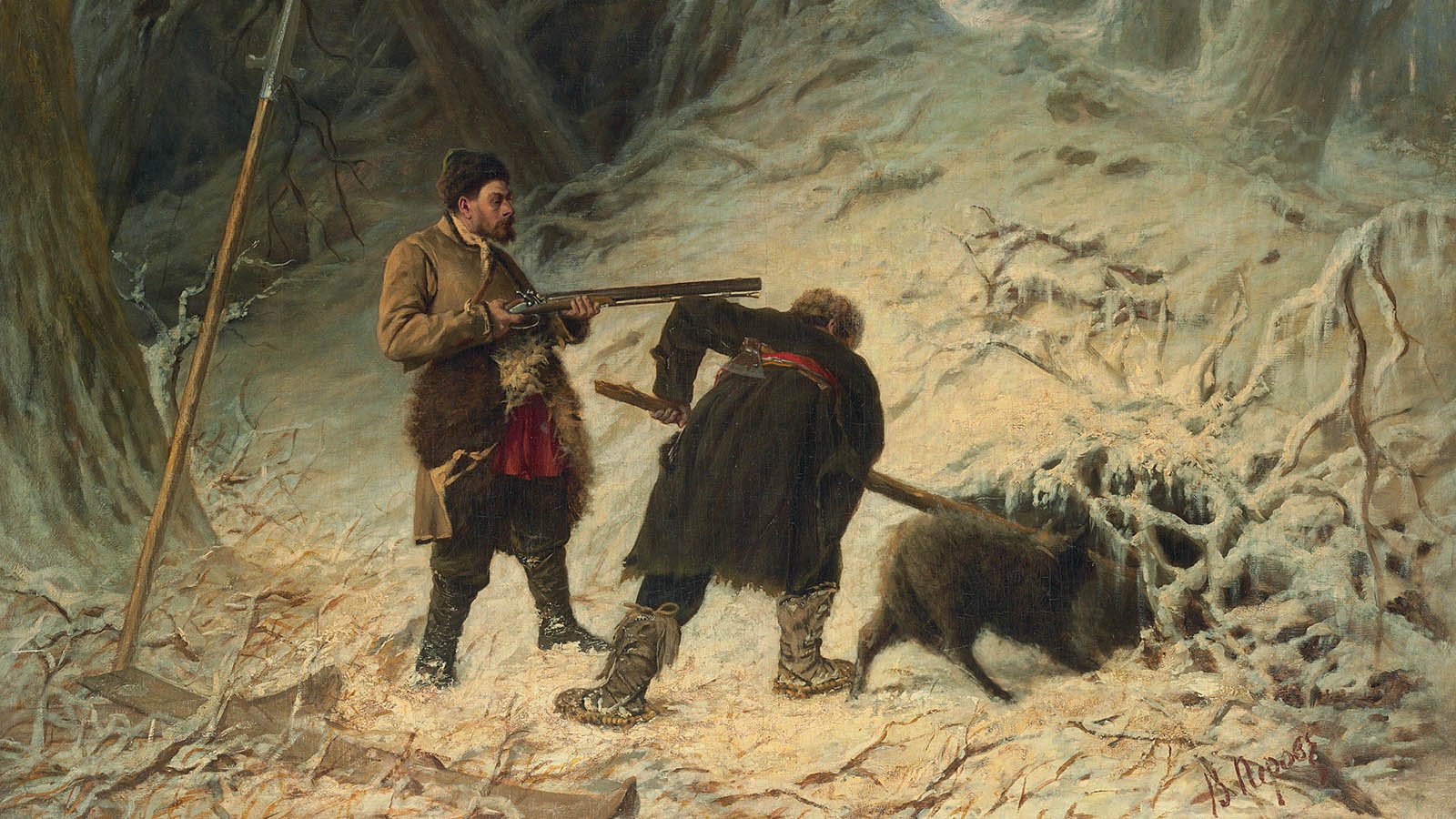 Какие картины написал перов. Старые картины на охоте на медведя.
