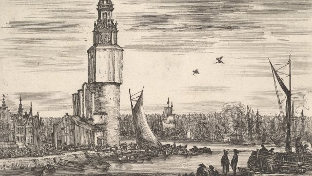 Вид на порт Нового Амстердама (будущий Нью-Йорк) 1647 год. Художник Стефано делла Белла