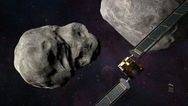 Визуализация спутник DART перед столкновением с астероидом (Фото NASA)