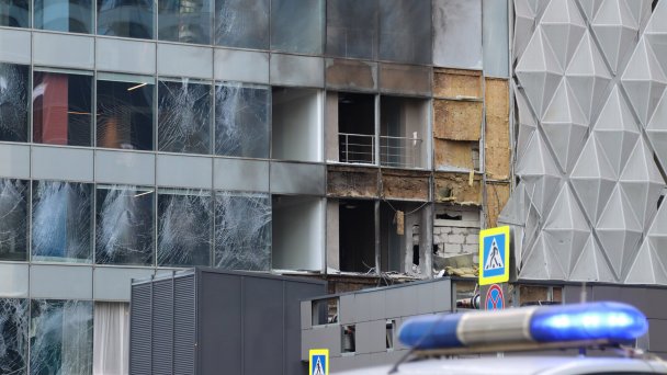 Последствия крушения БПЛА на территории делового комплекса «Москва-Сити» (Фото Агентство «Москва»)