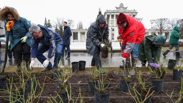 Субботник у фонтана на ВДНХ (Фото Артема Геодакяна / ТАСС)