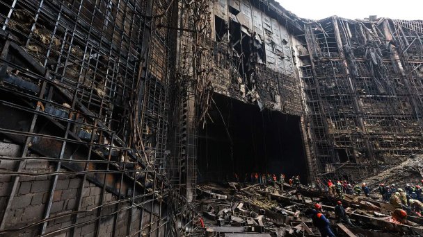 Зал "Крокус сити холла", разрушенный при пожаре. (Фото Вячеслава Прокофьева / ТАСС)