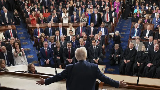 Дональд Трамп во время выступления перед палатой представителей и Сенатом Конгресса США (Фото EPA / TASS)