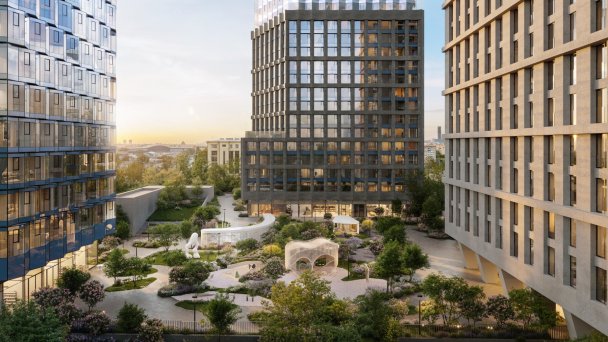 Зеленая посадка во дворе премиального проекта Миra