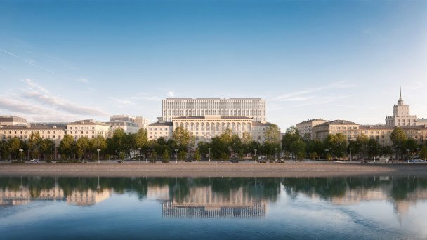 Клубный квартал «Фрунзенская набережная», вид на ансамль с Москвы-реки