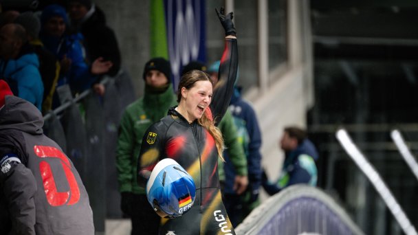 Лиза Буквитц (Германия), участница соревнований по монобобу среди женщин, зимние Олимпийские игры Милан–Кортина 2026 (Фото HMB Media / Marc Niemeyer / Sipa USA / TASS)