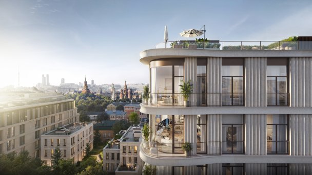 Архитектура самого высокого дома на Якиманке «Лаврушинский» продумана так, чтобы из панорамных окон открывались лучшие виды на Кремль.