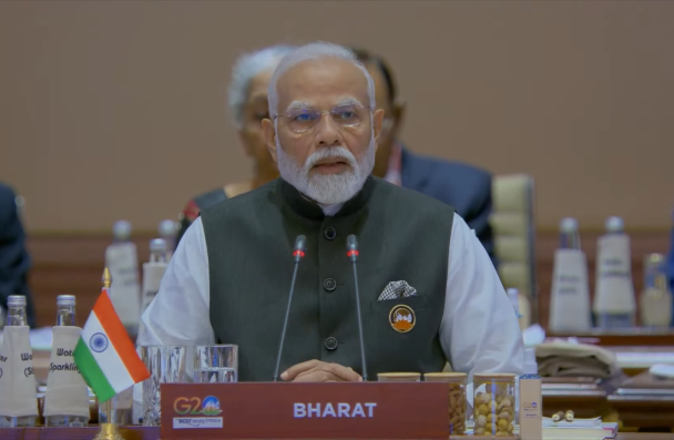 Скрин трансляции выступления Нарендры Моди на саммите G20 в Нью Дели