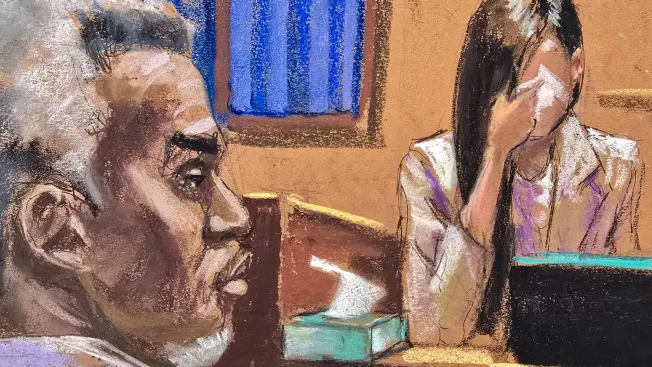 >Diddy во время судебного заседания в 2025 году. Скетч художницы Джейн Розенберг (Фото Jane Rosenberg / Reuters)