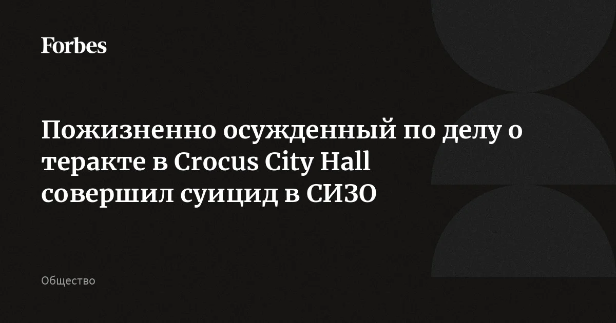 Осужденный к пожизненному сроку по делу о теракте в концертном зале Crocus City Hall совершил суицид в СИЗО «Матросская тишина», заявили в ГУ ФСИН по Москве. Адв